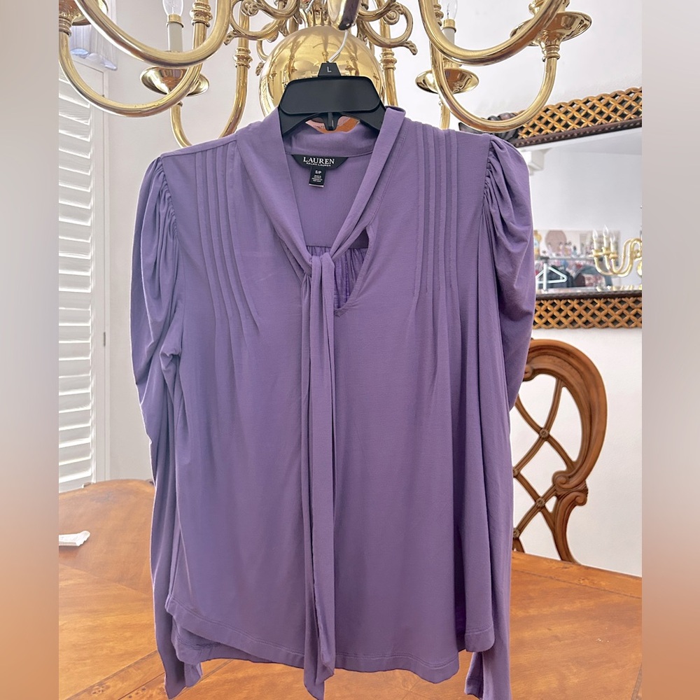 Ralph Lauren Women's Jersey Tie Neck Top